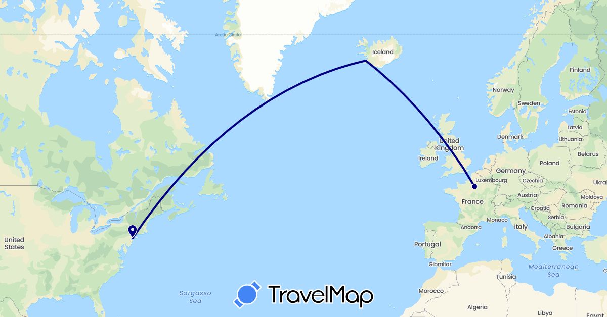 TravelMap itinerary: driving in Canada, France, United Kingdom, Iceland (Europe, North America)